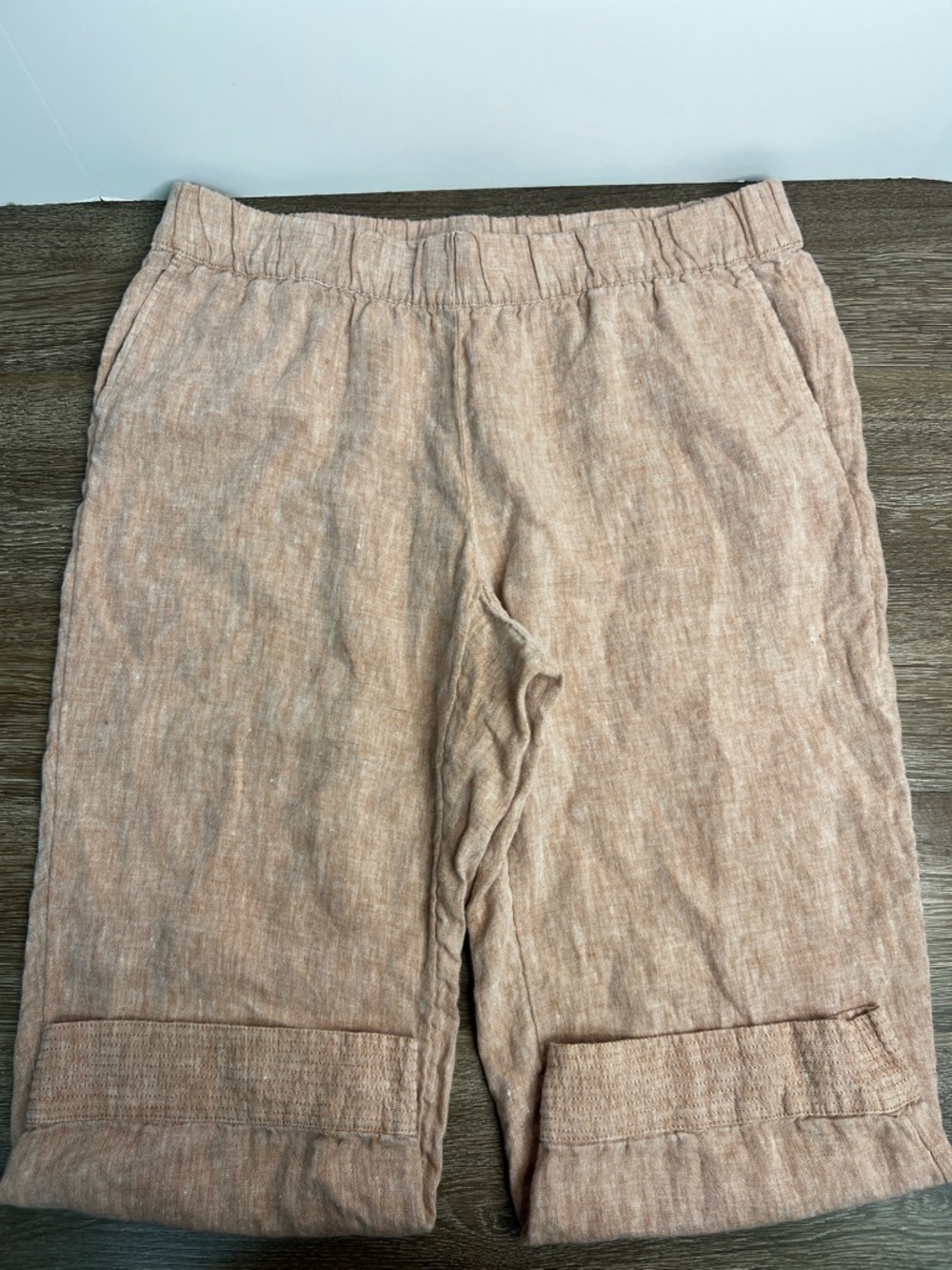 Pure Jill 100% Linen Pull-On Cropped Pants | Tan | XL Petite